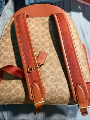 Leather-Trim Signature Pattern Backpack - Tan thumbnail 4