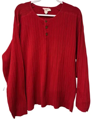 Vintage J Crew Red Ribbed Cotton Henley Sweater Pullover Hong Kong XL Retro thumbnail 1