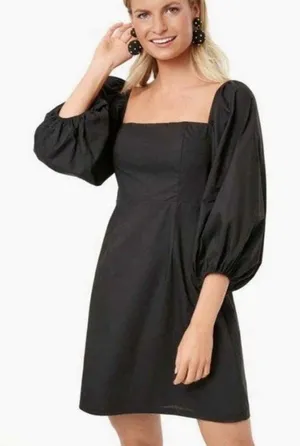 Pomander Place Tuckernuck Square Neck Chloe Mini Dress Black Puff Sleeve Sz XL thumbnail 1