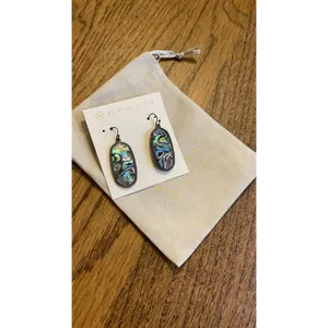 Kendra Scott Elle Drop Earrings Abalone Shell Gunmetal Gray Iridescent Oval NWOT thumbnail 3
