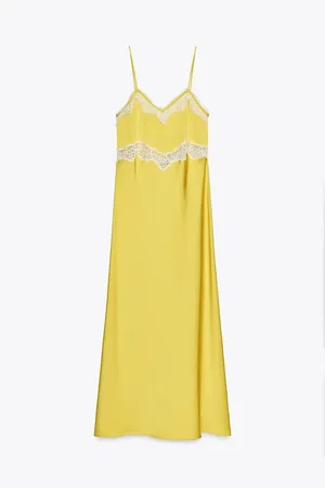 Zara Elegant Yellow Slip Dress with Lace Trim thumbnail 10