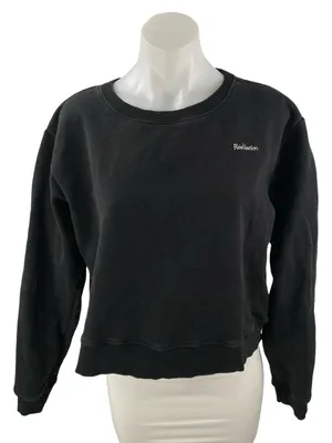 Realisation Womens Black Logo Long Sleeve Fleece Sweater Sweatshirt Top Sz S thumbnail 1