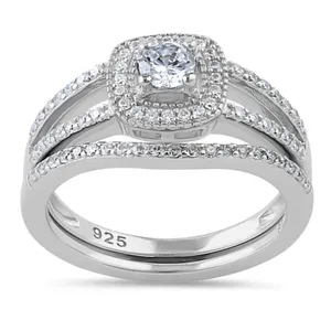 Sterling Silver SIZE 8 925  CZ Wedding Set Ring thumbnail 2