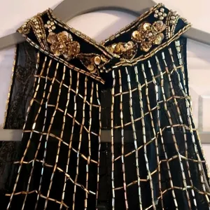 Ted LapidusBlack and Gold Strapless High Neck All Over Beaded Evening Gown Dress thumbnail 8