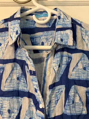 J. McLaughlin sailboat print linen blouse size XS nautical preppy beach summer thumbnail 5