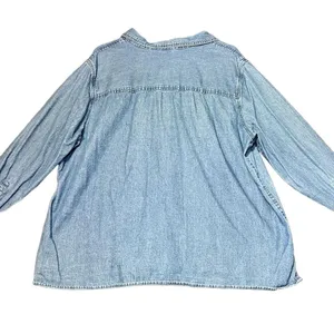 Vintage Christmas Denim Button Up Shirt Womens 2X Blue Holiday Embroidered Snow thumbnail 3