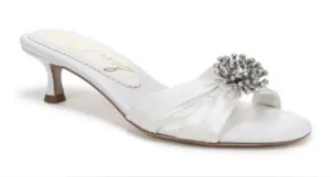 NWOB Sam Edelman White Satin Bridal Kitten Heel Slide with Crystal Brooch Size 6 thumbnail 1