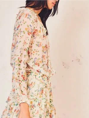 Love Shack Fancy Popover Sheer Dress in Floral Confetti Silk XS thumbnail 5