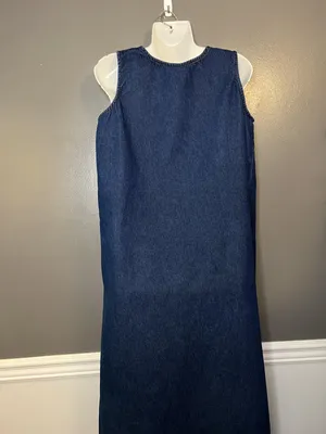 Parsley & Sage Dress Womens Large Blue Denim Beaded Hem Tank Maxi Sleeveless thumbnail 7