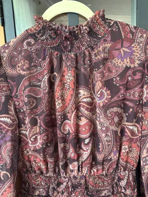 Lulus Long sleeve maxi dress tiered ruffle smocked mock neck paisley print stretchy thumbnail 2