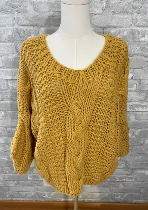 POL mustard cable knit oversized sweater thumbnail 1
