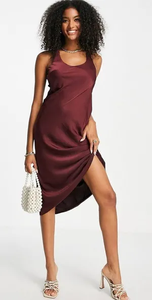 ASOS DESIGN bias cut midi dress with‎ scoop back in satin twill C17 thumbnail 1