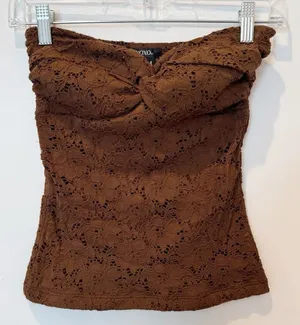 Vintage XOXO Y2K Twist Knot All Lace‎ Tube Top Medium Chocolate Brown 90s Indie thumbnail 1
