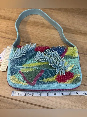Handcrafted in India Beaded Coastal Coral Reef Shoulder Handbag Purse Teal Aqua thumbnail 10
