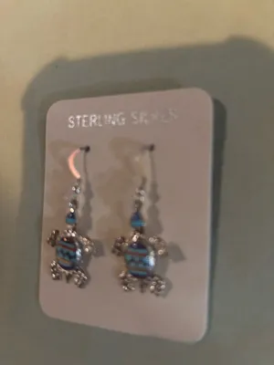 Sterling silver multicolored turtle earrings thumbnail 2