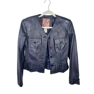Vintage Zelda Genuine Lamb Leather Jacket Blue Violet Purple Cropped Blazer thumbnail 3