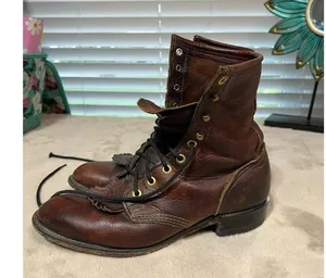Santa Fe Boot Company Women's 7.5 Brown Leather Lace-Up Western Boots Vintage thumbnail 8