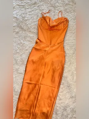 NWOT House of CB Myrna Satin Corset Orange Midi Dress sz XS thumbnail 8