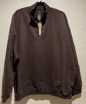 Skims NWT Boyfriend Fleece Slouchy Half Zip Pullover Expresso Color Size L thumbnail 1