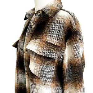 New Sweet Lovely by Jen Long Button Up Plaid Shacket M Brown Size M thumbnail 5