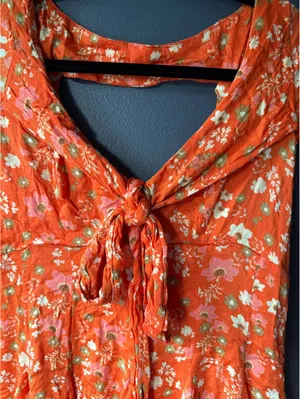 Free People Orange Floral Tie-Front Dress with Cutout Back thumbnail 3