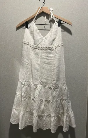 J. Crew Size 6 White Halter Tiered Linen Dress thumbnail 1