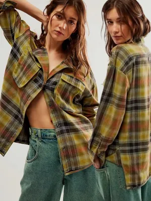 Free People Grunge 90s Flannel Plaid Izzie Cargo Shirt Jacket Shacket Medium thumbnail 2