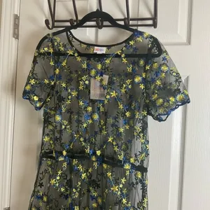 LuLaRoe Deanne II Black Floral Embroidered Maxi Dress Size L NWT thumbnail 2
