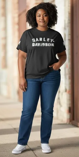 Harley Davidson Womens XL‎ Black Graphic T-Shirt Distressed Logo Cotton Tee thumbnail 1