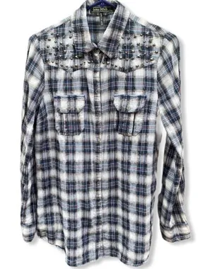 Love Stitch Plaid Western Shirt With Studs thumbnail 1