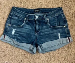 Bebe Dark Blue Rolled Cuff Denim Shorts size 26 thumbnail 1