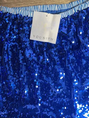 Yousify Royal Blue Sequin Midi Skirt Size S Lace Trim Stretch NWT thumbnail 4