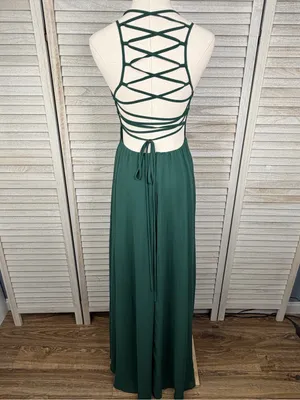 LULUS "Strappy To Be Here" Forest Green Lace Up Maxi Dress Semi Formal/Party-M thumbnail 2