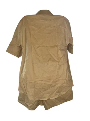 Tan Short Sleeve Button-Up Top and Shorts Set thumbnail 4