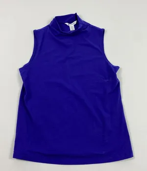 Athleta Tank Top Womens XXS Blue Mock Turtleneck Sleeveless Cotton Blend Stretch thumbnail 1