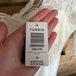 NWT TORRID Ivory Lace Off Shoulder Fit & Flare Wedding Dress Size 18 thumbnail 5