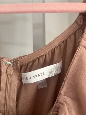 Altar'd State Taupe Haisley Double Layered Romper Mini Puff-Sleeve Tiered Size L thumbnail 5