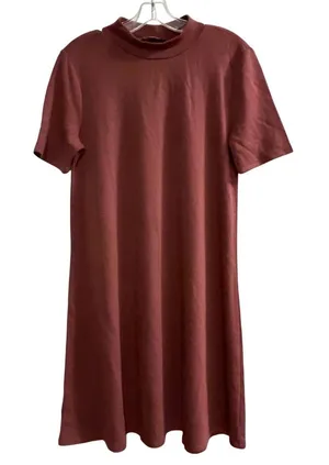 LOFT Outlet Mock Neck Short‎ Sleeve Midi Dress Rust Red Size Medium Brown thumbnail 1