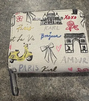 Karl Lagerfeld Cream Paris Sketch Zip Wallet with Multicolor Accents thumbnail 1