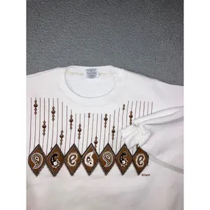 Vintage 90s Jerzees Sweatshirt Women XL White Paisley Geometric USA Made Grandma thumbnail 2