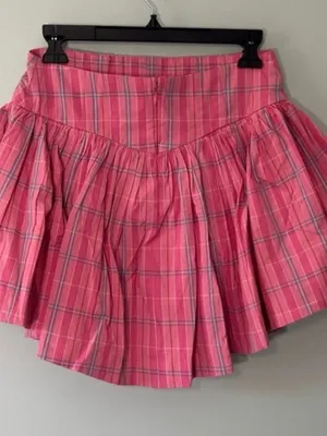Maeve X-Large Skirt Anthropologie Basque Waist Flirty Mini Pink Combo plaid NWT thumbnail 4