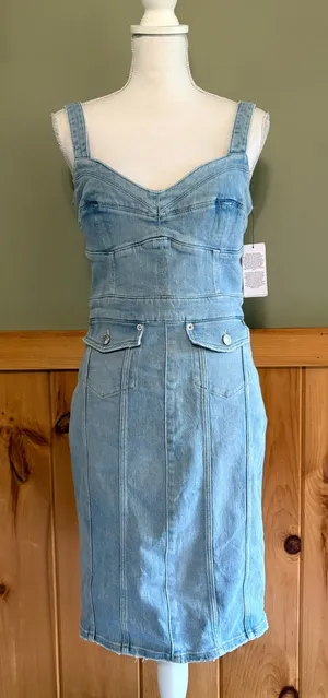 NWT GUESS Lidia Reborn Denim Dress L Light Wash Bustier Bodycon thumbnail 1