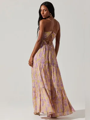 ASTR Minari Pleated Floral Maxi Dress Medium Purple Wedding Guest Garden Party thumbnail 3