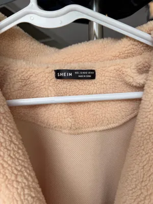 SHEIN Women’s Teddy Fleece Coat Size L 8/10 Beige Sherpa Long Jacket thumbnail 3