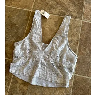 Aerie Lace Waffle Longline Bralette Medium Heather Gray Size Medium thumbnail 9