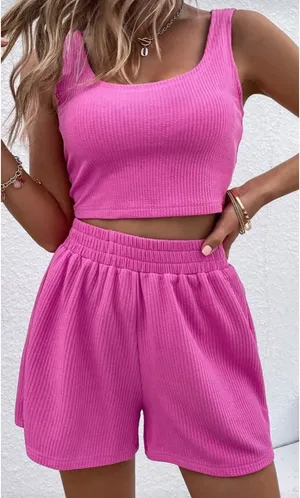 SheIn Rib-knit Crop Tank Top & Shorts thumbnail 1