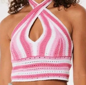 Hollister Pink crochet Halter Top thumbnail 1
