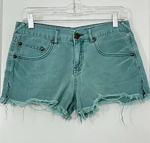 Free People Size 26 Green / Blue Denim Cutoff Shorts thumbnail 1