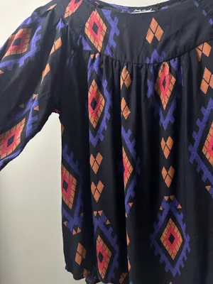 Lucky Brand Women’s Black Tunic w/ Purple & Orange Aztec Print Size S thumbnail 5