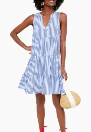 Pomander Place Dress Women S Blue White Good Striped Tiered Cotton Mini Y20971T thumbnail 1